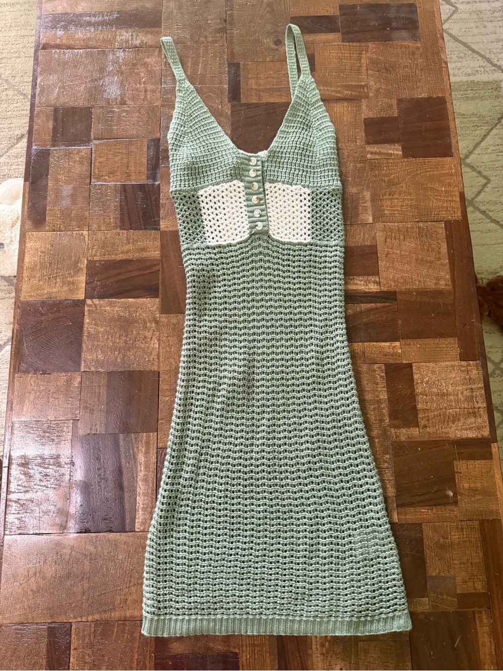Spaghetti Strap Knit Mini Dress in Sage Green NWT